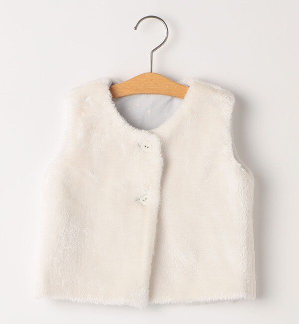 SHIPS KIDS「SHIPS KIDS:80～90cm / ベビー フェイクファー リバーシブル ベスト」|ベスト・ジレ|オフホワイト