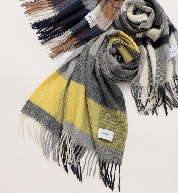 SHIPS any「SHIPS any: ウール/カシミヤ チェック マフラー」|マフラー|イエロー