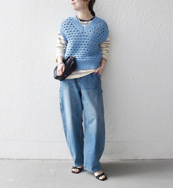 SHIPS any「《予約》SHIPS any:〈手洗い可能〉コットン ミックス 透かし編み Vネック ベスト」|ベスト・ジレ|