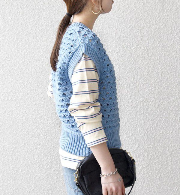 SHIPS any「《予約》SHIPS any:〈手洗い可能〉コットン ミックス 透かし編み Vネック ベスト」|ベスト・ジレ|