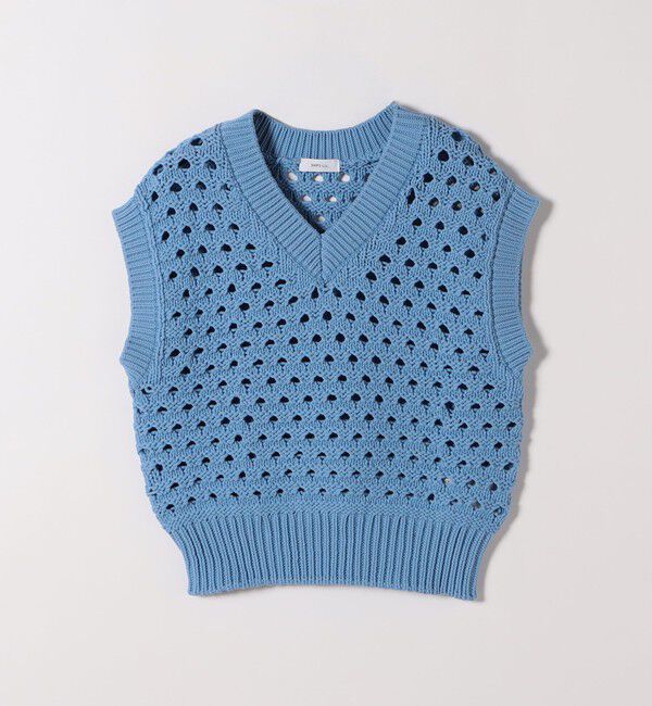 SHIPS any「《予約》SHIPS any:〈手洗い可能〉コットン ミックス 透かし編み Vネック ベスト」|ベスト・ジレ|