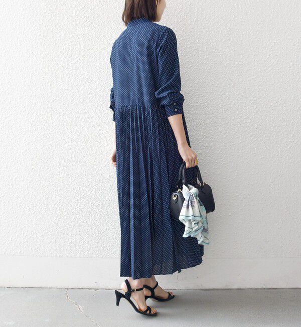 SHIPS any「《予約》SHIPS any:〈手洗い可能〉ドット バンドカラー プリーツ ロング ワンピース」|ワンピース|