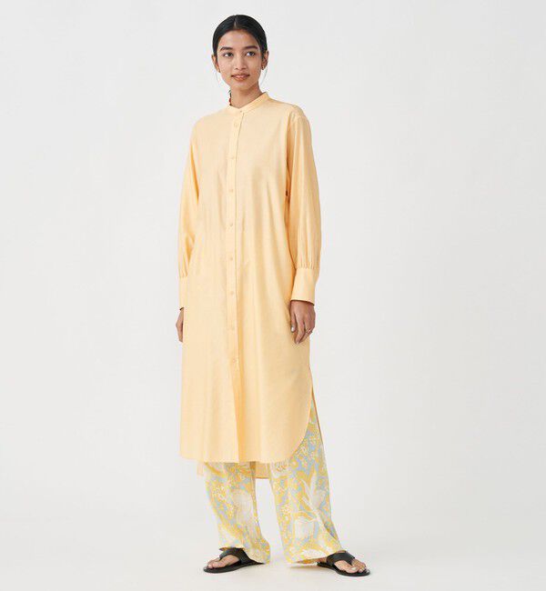 MACPHEE「コットンモールスキン バンドカラーシャツワンピース」|ワンピース|