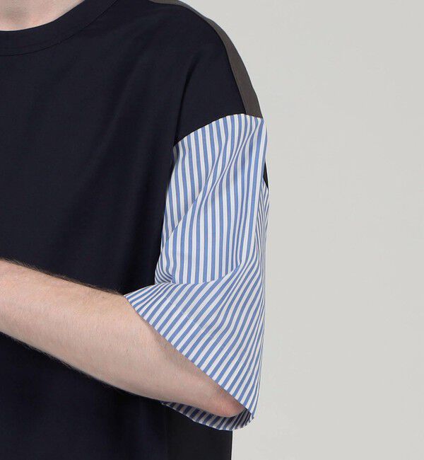 TOMORROWLAND MENS「コットン天竺 シャツコンビショートスリーブクルーネックプルオーバー」|Tシャツ・カットソー|