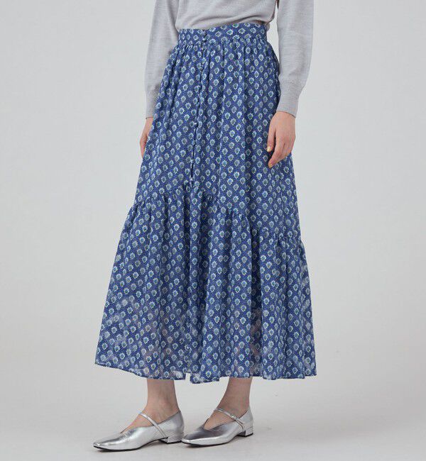 SOULEIADO「ポリエステルプリント ティアードマキシスカート」|フレア|