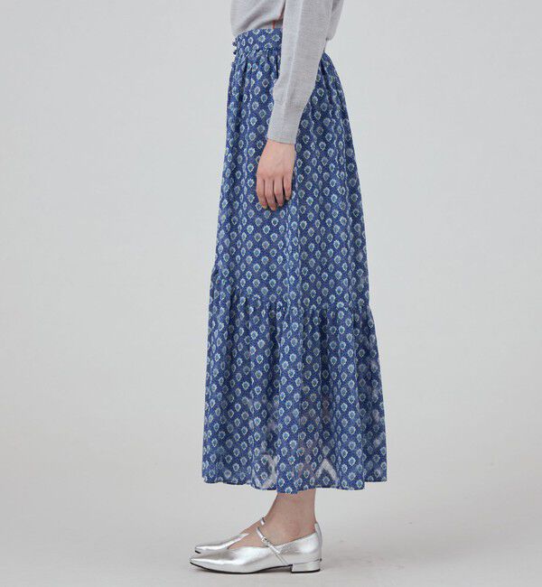 SOULEIADO「ポリエステルプリント ティアードマキシスカート」|フレア|