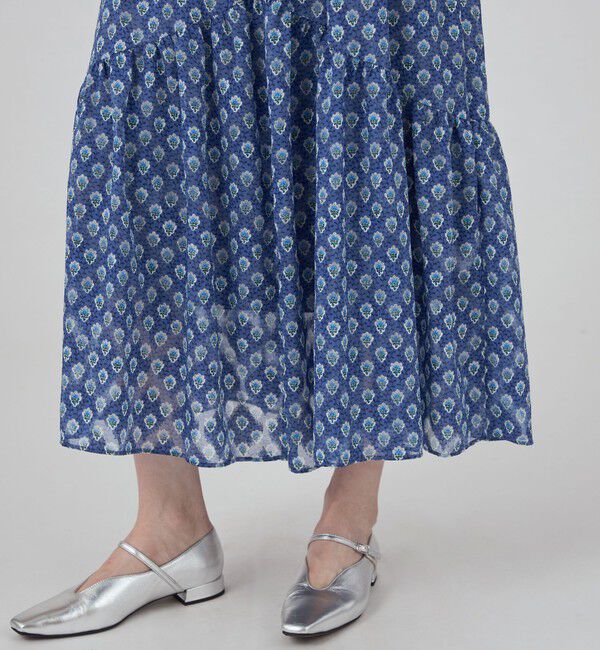 SOULEIADO「ポリエステルプリント ティアードマキシスカート」|フレア|