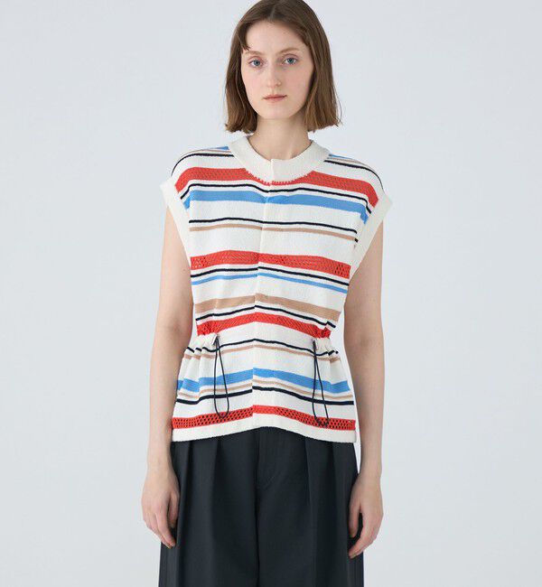 MACPHEE「パイルボーダー クルーネックベスト」|ベスト・ジレ|