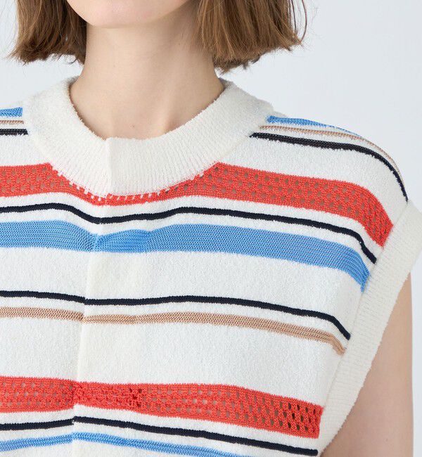 MACPHEE「パイルボーダー クルーネックベスト」|ベスト・ジレ|