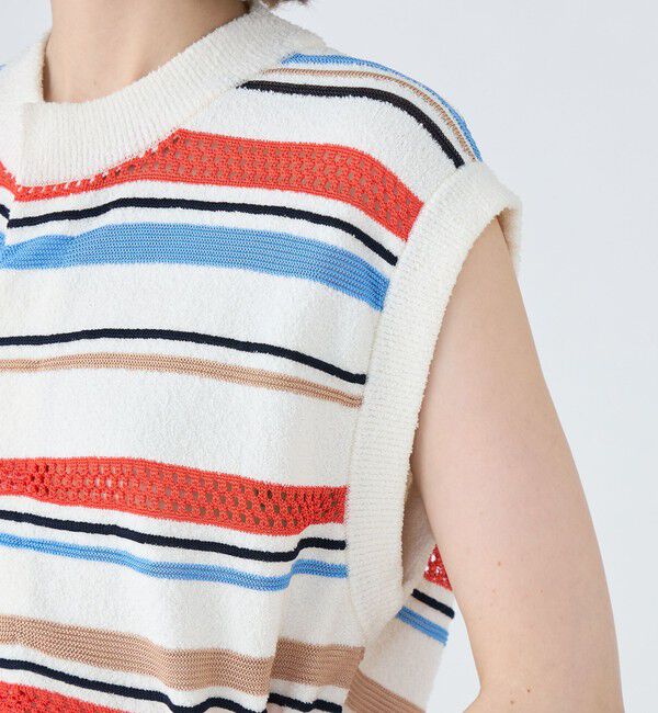 MACPHEE「パイルボーダー クルーネックベスト」|ベスト・ジレ|