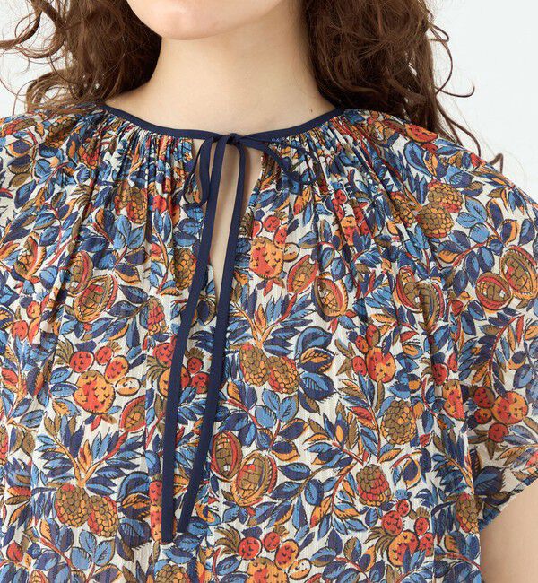 SOULEIADO「ポリエステルプリント ギャザーフレアブラウス」|シャツ・ブラウス|