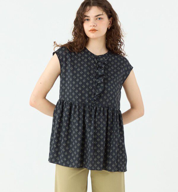 SOULEIADO「レーヨンプリント アシンメトリーフリルブラウス」|シャツ・ブラウス|