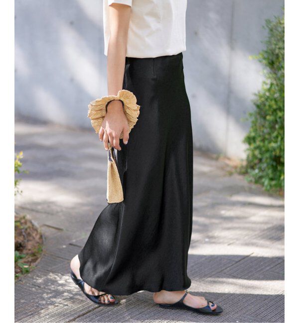 IENA「《追加11》ダブルサテンスカート」|スカート|ブラック