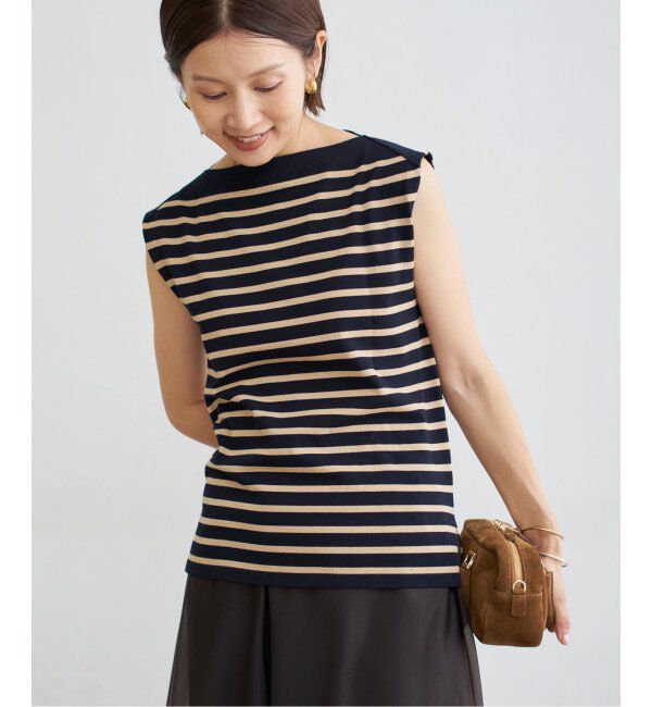 IENA「《追加》SEATTLE 度詰め ボーダー ノースリーブ」|ニット・セーター|