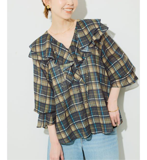 SLOBE IENA「フロントスキッパーラッフルブラウス」|シャツ・ブラウス|