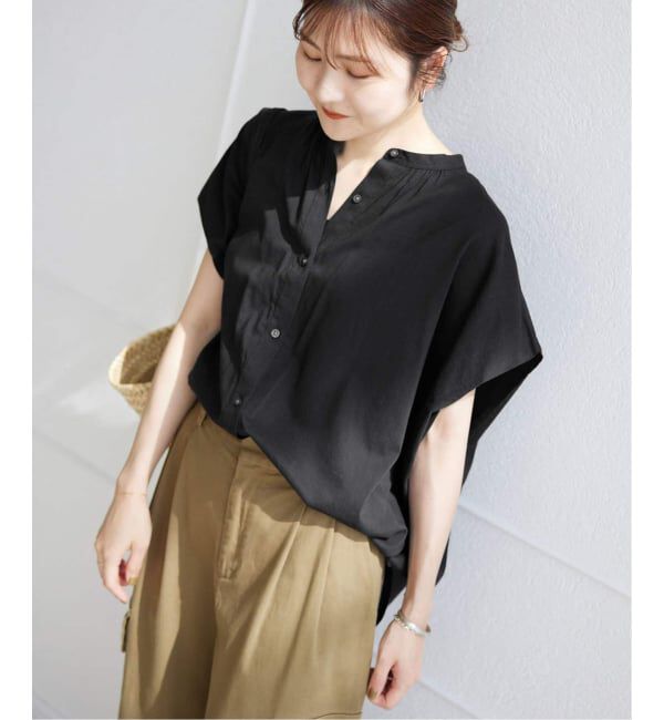 SLOBE IENA「《WEB・一部店舗限定/追加》レーヨンボイルバンドカラーブラウス」|シャツ・ブラウス|