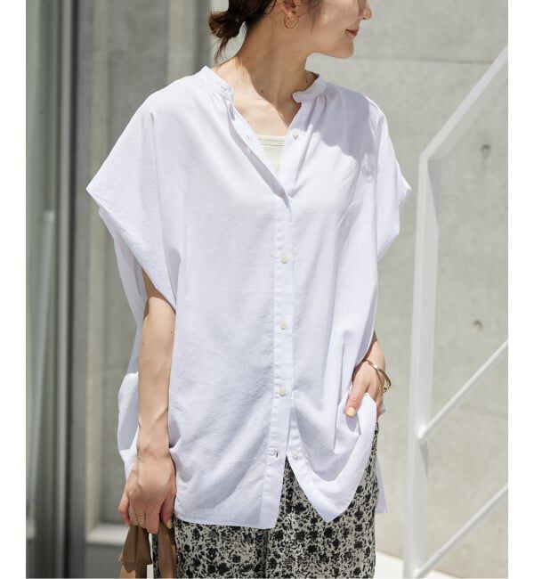 SLOBE IENA「《WEB・一部店舗限定/追加》レーヨンボイルバンドカラーブラウス」|シャツ・ブラウス|