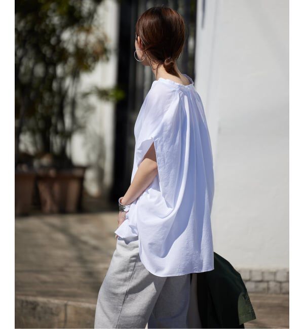 SLOBE IENA「《WEB・一部店舗限定/追加》レーヨンボイルバンドカラーブラウス」|シャツ・ブラウス|