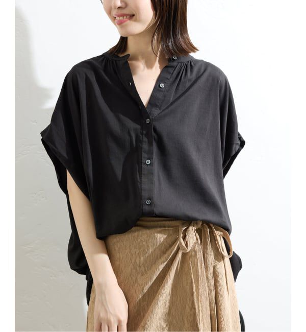 SLOBE IENA「《WEB・一部店舗限定/追加》レーヨンボイルバンドカラーブラウス」|シャツ・ブラウス|