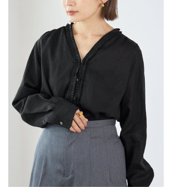 IENA「《追加》タックフリルブラウス」|シャツ・ブラウス|ブラック