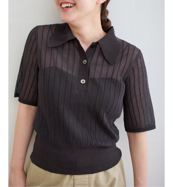 IENA「FILMY COTTON 襟付きプルオーバー」|ニット・セーター|グレー