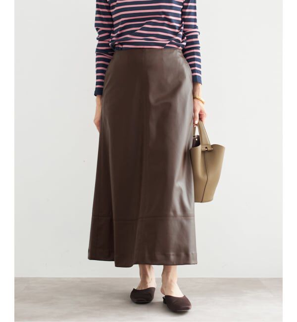 IENA「フェイクレザーフレアスカート」|スカート|ブラウン
