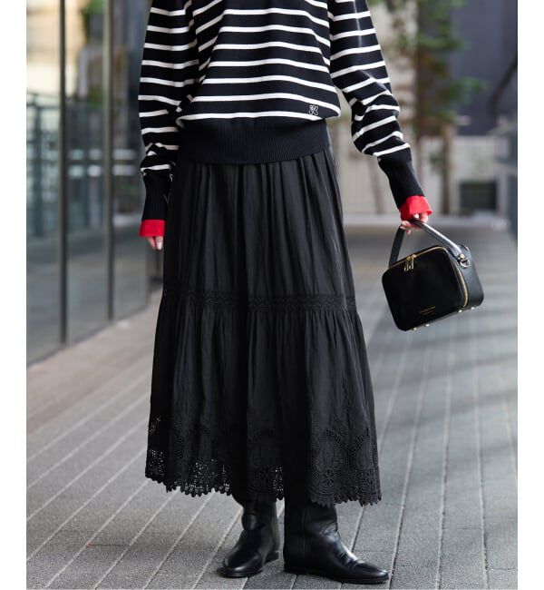 SLOBE IENA「《WEB限定/追加予約》コットンボイルケミカルレーススカート」|スカート|