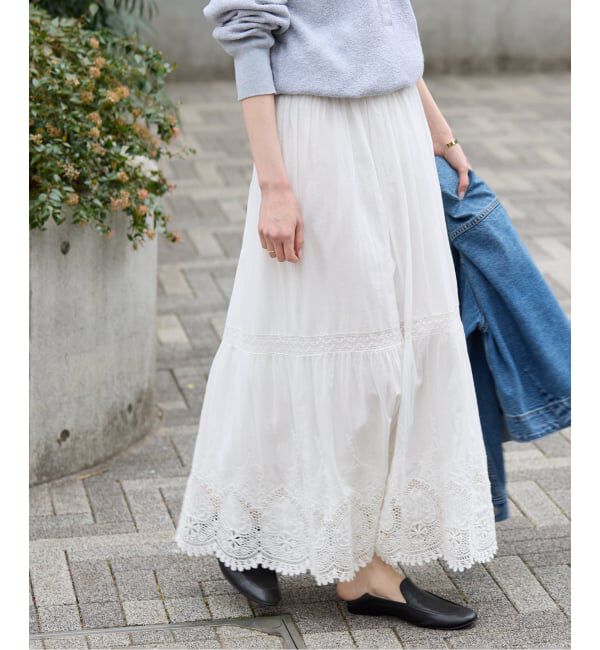 SLOBE IENA「《WEB限定/追加予約》コットンボイルケミカルレーススカート」|スカート|ホワイト