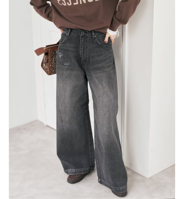 Spick and Span「5 1/2 BAGGY DENIM (Black）」|デニム|ブラック