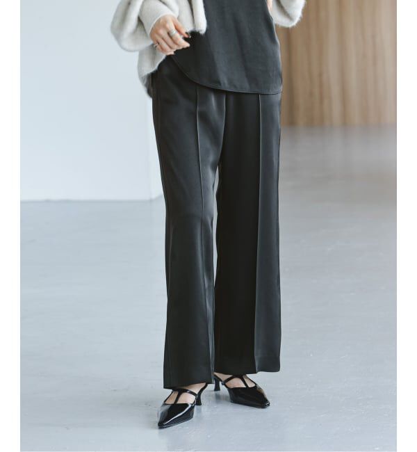 NOBLE「《追加》【洗える】ルナサテンベルテッドパンツ」|スラックス|
