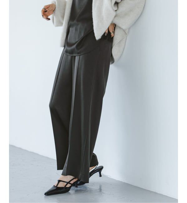 NOBLE「《追加》【洗える】ルナサテンベルテッドパンツ」|スラックス|