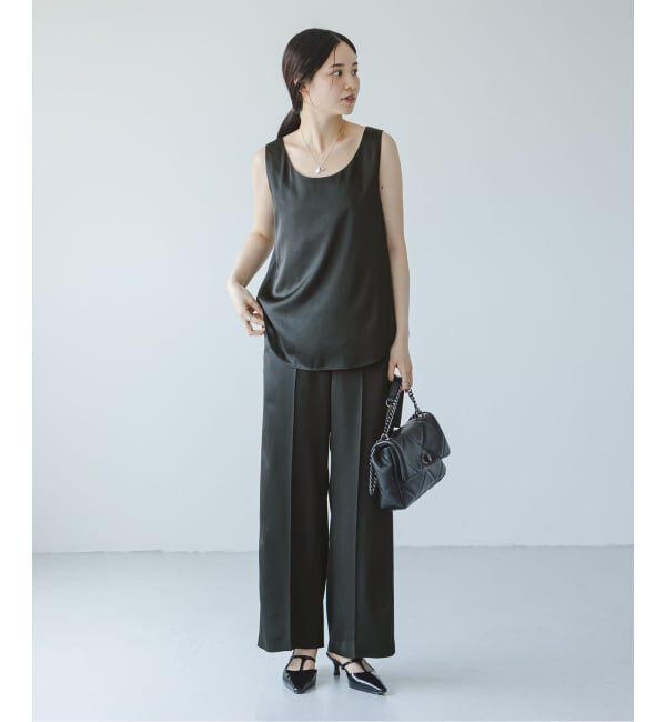 NOBLE「《追加》【洗える】ルナサテンベルテッドパンツ」|スラックス|