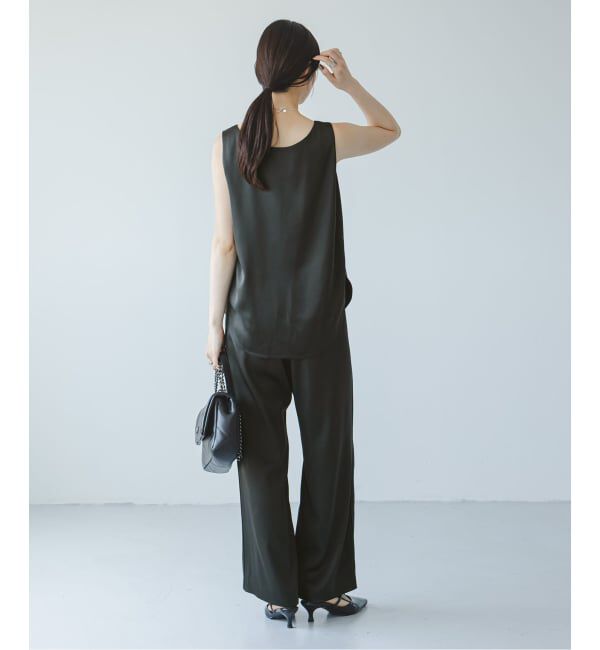 NOBLE「《追加》【洗える】ルナサテンベルテッドパンツ」|スラックス|