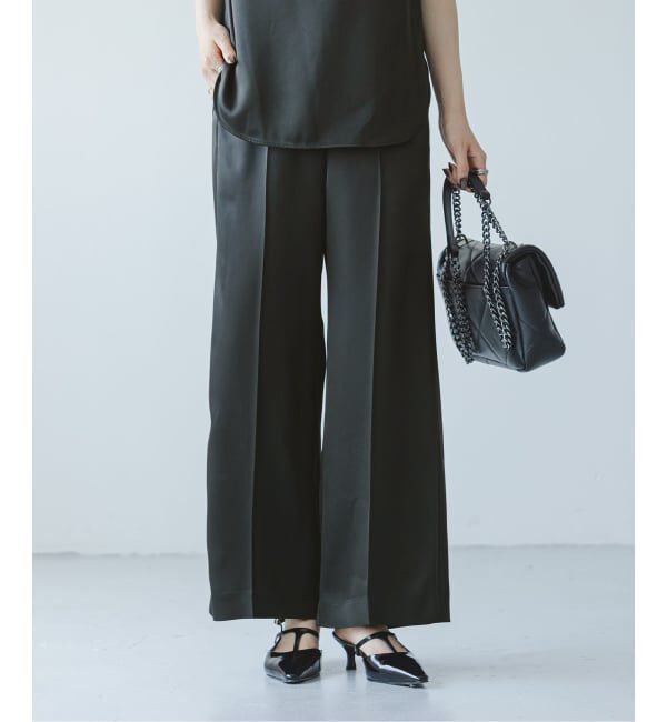 NOBLE「《追加》【洗える】ルナサテンベルテッドパンツ」|スラックス|