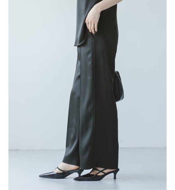 NOBLE「《追加》【洗える】ルナサテンベルテッドパンツ」|スラックス|