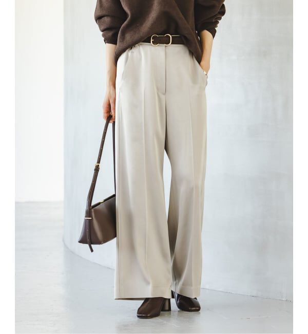 NOBLE「《追加》【洗える】ルナサテンベルテッドパンツ」|スラックス|