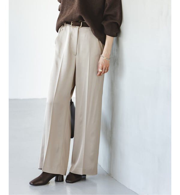 NOBLE「《追加》【洗える】ルナサテンベルテッドパンツ」|スラックス|