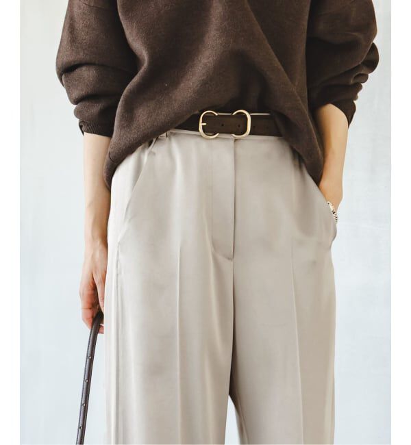 NOBLE「《追加》【洗える】ルナサテンベルテッドパンツ」|スラックス|