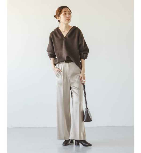 NOBLE「《追加》【洗える】ルナサテンベルテッドパンツ」|スラックス|