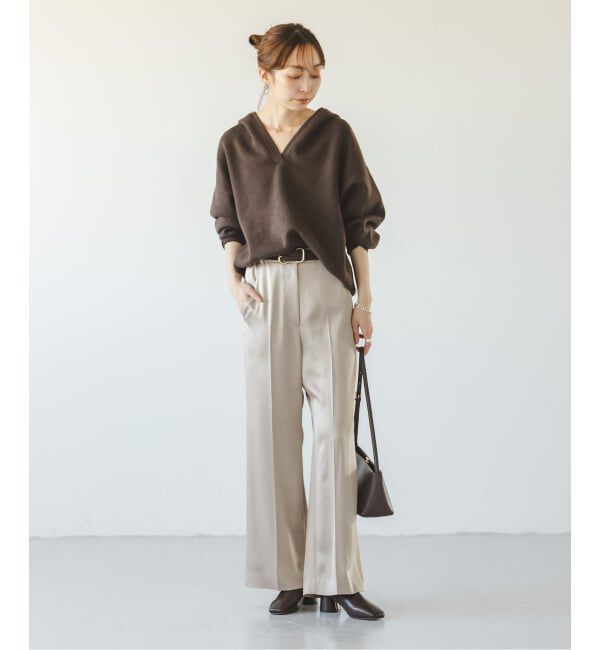 NOBLE「《追加》【洗える】ルナサテンベルテッドパンツ」|スラックス|