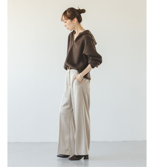 NOBLE「《追加》【洗える】ルナサテンベルテッドパンツ」|スラックス|