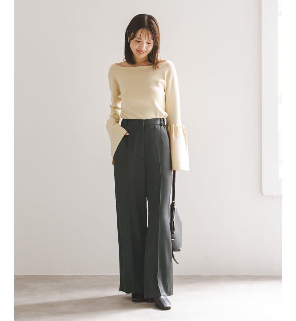 NOBLE「《追加》【洗える】ルナサテンベルテッドパンツ」|スラックス|