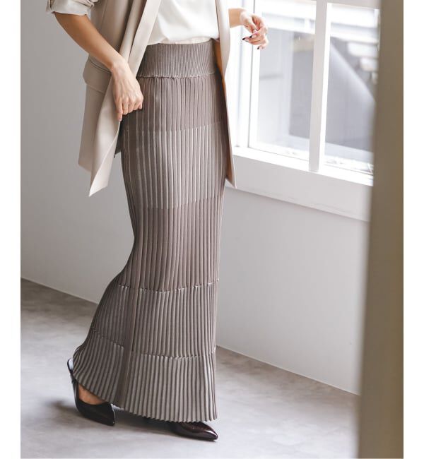 NOBLE「《追加》【洗える】ランダムバイカラーリブニットスカート」|スカート|