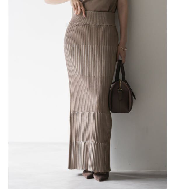 NOBLE「《追加》【洗える】ランダムバイカラーリブニットスカート」|スカート|