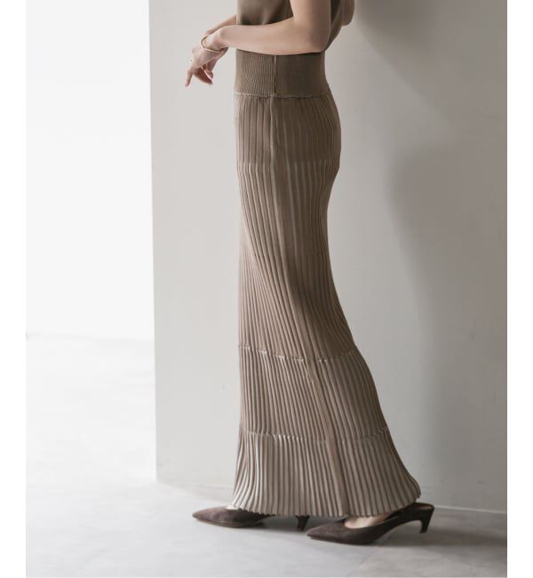 NOBLE「《追加》【洗える】ランダムバイカラーリブニットスカート」|スカート|