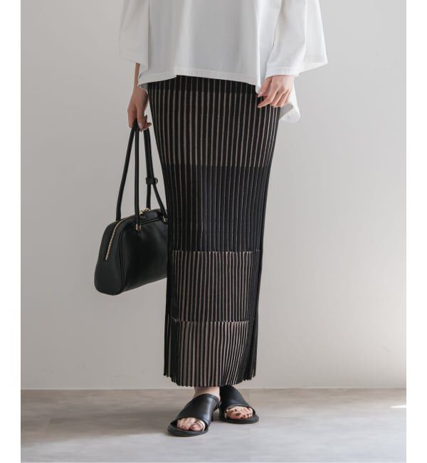 NOBLE「《追加》【洗える】ランダムバイカラーリブニットスカート」|スカート|