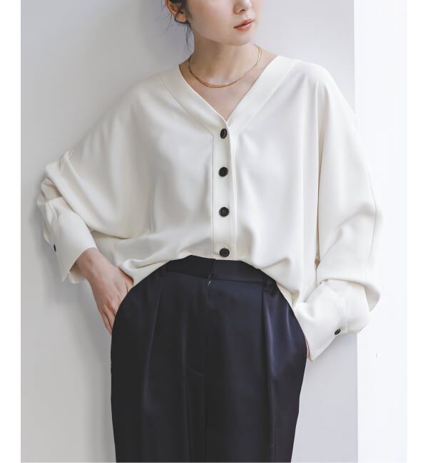 NOBLE「《追加・WEB限定カラー》エステルダブルクロスカーデブラウス」|シャツ・ブラウス|ホワイト A