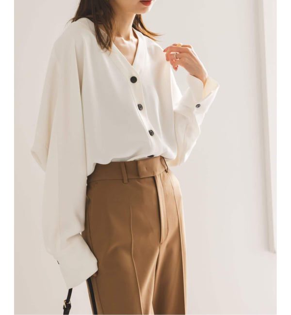 NOBLE「《追加・WEB限定カラー》エステルダブルクロスカーデブラウス」|シャツ・ブラウス|