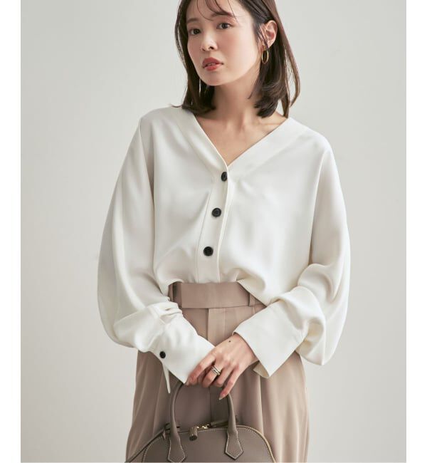 NOBLE「《追加・WEB限定カラー》エステルダブルクロスカーデブラウス」|シャツ・ブラウス|