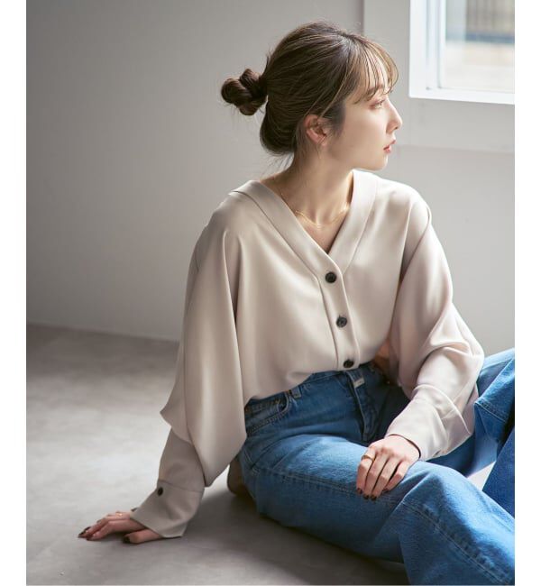 NOBLE「《追加・WEB限定カラー》エステルダブルクロスカーデブラウス」|シャツ・ブラウス|